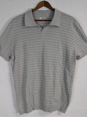 Collars & Co Pure Cotton Waffle Knit Polo Sweater XL Gray White Stripe NWT